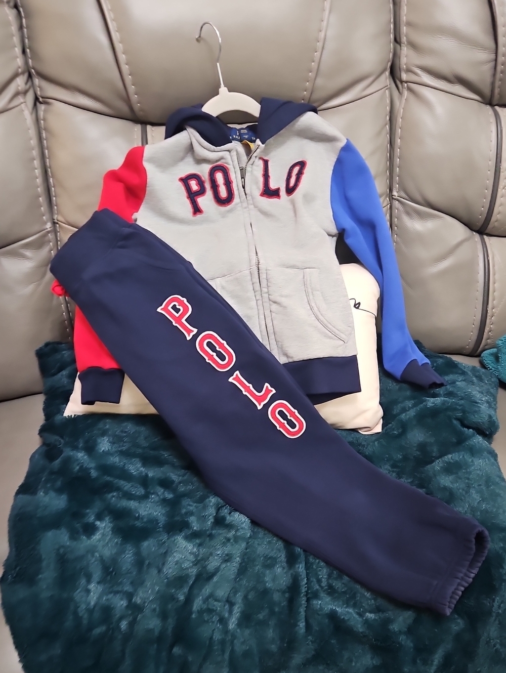 Polo by Ralph Lauren Colorblock Kids Hoodie & Jogger Set - Navy/Gray/Red/Blue